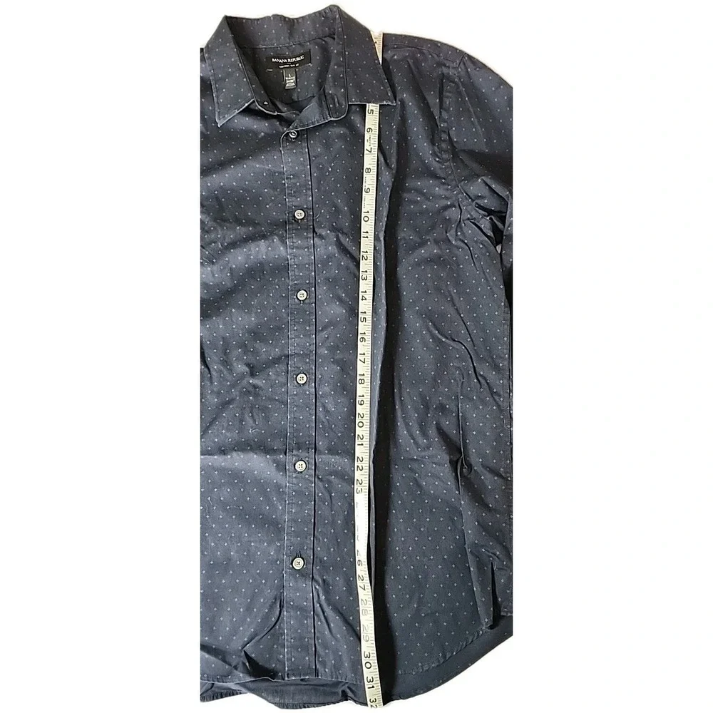 Banana Republic Men's Large Slim Fit 16-16.5 34/35 Long Sleeve Button Navy AOP